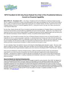 Media Contact: Ali Smolens for NFTE [removed[removed]NFTE President & CEO Amy Rosen Named Vice Chair of the Presidential Advisory