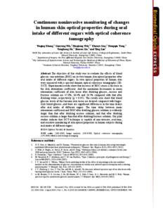 Continuous noninvasive monitoring of changes in human skin optical properties during oral intake of different sugars with optical coherence