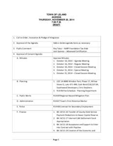 TOWN OF LELAND AGENDA THURSDAY, NOVEMBER 20, 2014 7:00 P.M. DRAFT