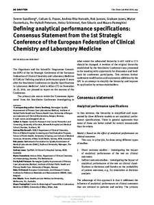 Clin Chem Lab Med 2015; aop  Sverre Sandberg*, Callum G. Fraser, Andrea Rita Horvath, Rob Jansen, Graham Jones, Wytze Oosterhuis, Per Hyltoft Petersen, Heinz Schimmel, Ken Sikaris and Mauro Panteghini  Defining analytica