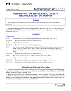 Memorandum D10[removed]Ottawa, May 12, 2014 Interpretation of Tariff Items[removed], [removed], [removed], [removed]and[removed]