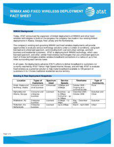 WiMAX AND FIXED WIRELESS DEPLOYMENT FACT SHEET