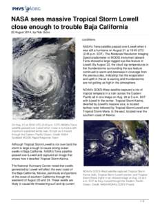 NASA sees massive Tropical Storm Lowell close enough to trouble Baja California