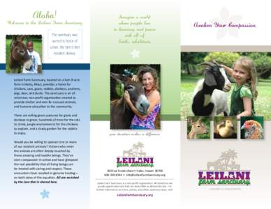 Aloha!  Welcome to the Leilani Farm Sanctuary Imagine a world where people live