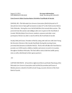 August 19, 2014 FOR IMMEDIATE RELEASE For more information Emily Thornburg[removed]