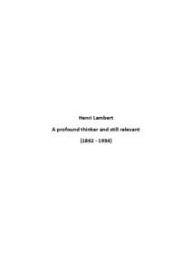 Henri Lambert A profound thinker and still relevant[removed]) Table of content Preface