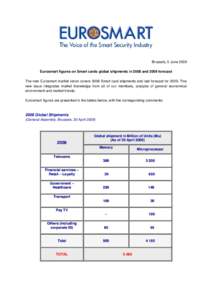 Brussels, 5 June 2009 Eurosmart figures on Smart cards global shipments in 2008 and 2009 forecast The new Eurosmart market vision covers 2008 Smart card shipments and last forecast forThis new issue integrates mar