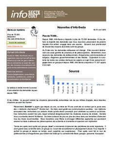 Dans ce numéro Plus de Éducation Site web d’Info-Secte  www.infosecte.org