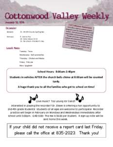 Cottonwood Valley Weekly January 18, 2016 August 17, 2015  Calendar