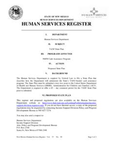 STATE OF NEW MEXICO HUMAN SERVICES DEPARTMENT HUMAN SERVICES REGISTER ______________________________________ I.