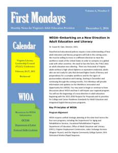 First Mondays  Volume 6, Number 5 Monthly Notes for Virginia’s Adult Education Providers