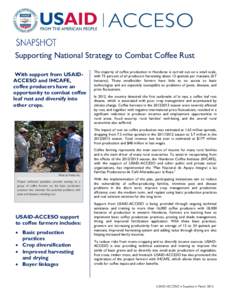 Supporting National Strategy to Combat Coffee Rust With support from USAIDACCESO and IHCAFE, coffee producers have an opportunity to combat coffee leaf rust and diversify into other crops.