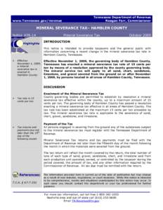 Tennessee Department of Revenue Reagan Farr, Commissioner www.Tennessee.gov/revenue  MINERAL SEVERANCE TAX– HAMBLEN COUNTY
