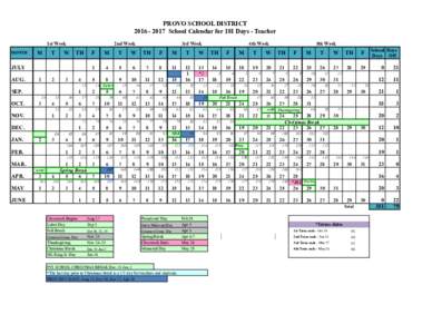 PROVO SCHOOL DISTRICTSchool Calendar for 181 Days - Teacher 1st Week MONTH  M