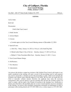 City of Gulfport, Florida Teen Council Meeting Friday, January 9, 2015 City Hall – 2401 53rd Street South, Gulfport, FL[removed]:00 p.m.