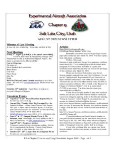 AUGUST 2009 NEWSLETTER Minutes of Last Meeting In case you were wondering – no meeting was held in July. Next Meetings Friday, 7th August @ 6:00 P.M is the annual catered BBQ.