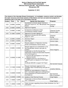 Notice of Meeting and Final Draft Agenda NM Interstate Stream Commission 5550 San Antonio Drive NE - ISC Conference Room Albuquerque, NM September 27, 2011