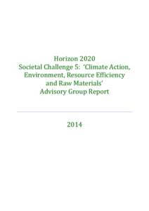 First Report of the Horizon 2020 Advisory Group (AG) for Societal Challenge 5:  ‘Climate Action, Environment, Resource Efficiency and Raw Materials’