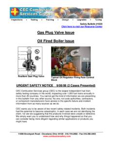 CEC Combustion Services Group - Gas Plug Valve Issue - Safety Bulletin #1020