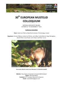 30th EUROPEAN MUSTELID COLLOQUIUM NATIONAL MUSEUM OF IRELAND, OCTOBER 31st TO NOVEMBER 2nd 2012 Conference Committee Chair: Catherine O’Reilly, Waterford Institute of Technology, Ireland