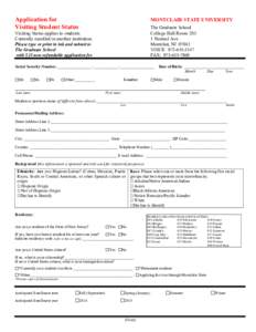 Application for Visiting Student Status MONTCLAIR STATE UNIVERSITY The Graduate School College Hall Room 203