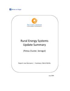 Rural Energy Systems Update Summary (Potou Cluster, Senegal) Report: Jose Barnuevo | Summary: Rahul Kitchlu