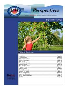 Perspectives “Setting a New Standard for Christ-Centered Academic Excellence.” September[removed]Table of Contents: