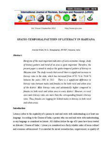 SPATIO-TEMPORAL PATTERN OF LITERACY IN HARYANA  Jitender Malik, M.Sc. (Geography), JRF-NET, Haryana, India