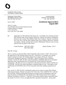 O Comptroller of the Currency Administrator of National Banks Northeastern District Office 340 Madison Avenue, 5th Floor New York, New York 10017