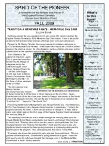 SPIRIT OF THE PIONEER A newsletter for the families and friends of the Eugene Pioneer Cemetery (Across from McArthur Court)  FALL 2009
