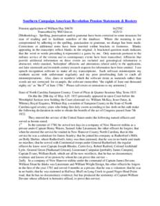 Southern Campaign American Revolution Pension Statements & Rosters Pension application of William Hay S8670 fn25NC Transcribed by Will Graves[removed]Methodology: Spelling, punctuation and/or grammar have been corrected