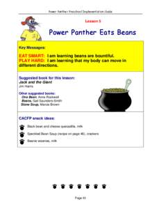 Power Panther Preschool Implementation Guide  Lesson 5 Power Panther Eats Beans Key Messages:
