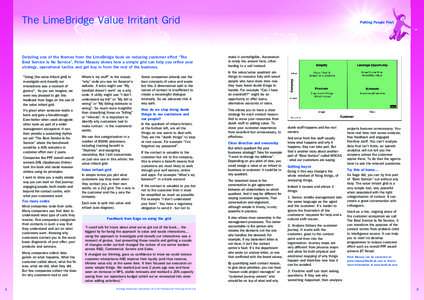 The LimeBridge Value Irritant Grid  Detailing one of the themes from the LimeBridge book on reducing customer effort “The Best Service Is No Service”, Peter Massey shows how a simple grid can help you refine your str