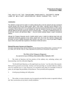 Primary Source Document with Questions (DBQs) THE EDICTS OF THE TOKUGAWA SHOGUNATE: EXCERPTS FROM LAWS OF MILITARY HOUSEHOLDS (BUKE SHOHATTO), 1615  Introduction