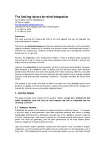 The limiting factors for wind integration Paul Gardner, Ioannis Papadopoulos GL Garrad Hassan [removed[removed]Maryhill Road, Glasgow G20 0AB, United Kingdom T +[removed]