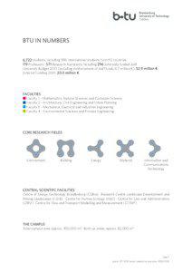 BTU IN NUMBERS  6,722 students, including 986 international students from 92 countries