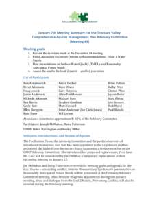      January 7th Meeting Summary For the Treasure Valley   Comprehensive Aquifer Management Plan Advisory Committee 