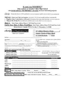 It costs you NOTHING!! Help students at Amador Valley High School with eScrip Safeway, Nob Hill/Raley’s & Lucky electronic fundraising programs. eScrip – Return this form to AVHS (preferred) or you can sign-up or upd