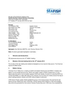 Minutes of the thirteenth meeting of the Seafish Northern Ireland Advisory Committee Held at Burrendale Hotel, Newcastle th On Tuesday 15 Januaryat 10am.