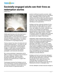 Societally-engaged adults see their lives as redemption stories