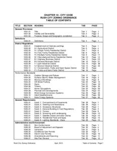 CHAPTER 10 - CITY CODE RUSH CITY ZONING ORDINANCE TABLE OF CONTENTS TITLE  SECTION