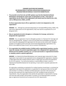 Common Questions and Answers on Designation of Certified Application Counselor Organizations in the Federally Facilitated Marketplace