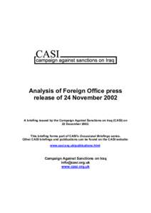Analysis of Foreign Office press release of 24 November 2002