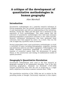 A critique of the development of quantitative methodologies in human geography