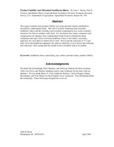 Product Liability and Microbial Foodborne Illness. By Jean C. Buzby, Paul D. Frenzen, and Barbara Rasco. Food and Rural Economics Division, Economic Research Service, U.S. Department of Agriculture. Agricultural Economic