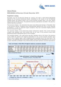 Advance Release  NRW.BANK.ifo Business Climate December 2014 Scepticism is waning December saw the Ifo Business Climate for industry and trade in North Rhine-Westphalia improve for the second consecutive month. According