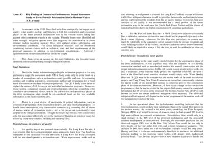 Annex E -  Key Findings of Cumulative Environmental Impact Assessment Study on Three Potential Reclamation Sites in Western Waters (CEIA Study)