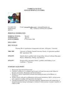 CURRICULUM VITAE MURAGE BONIFACE WACHIRA P.O. BOX 564 KILIFI[removed]KENYA