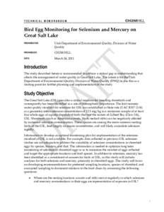 TECHNICAL MEMORANDUM  Bird Egg Monitoring for Selenium and Mercury on Great Salt Lake PREPARED FOR: