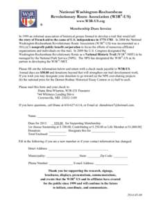 National Washington-Rochambeau Revolutionary Route Association (W3R®-US) www.W3R-US.org ®  Membership Dues Invoice